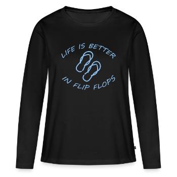 LA VIE EST MEILLEURE EN TONGS - T-shirt manches longues Premium bio Femme - noir - Devant - Julia (174cm)