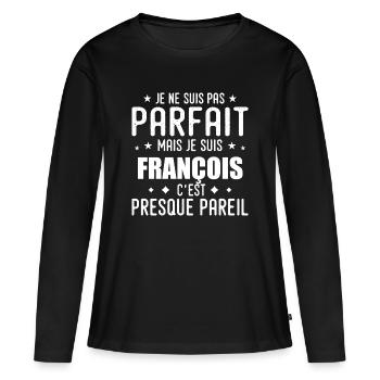 François : authentique, imparfait, top, perfection - T-shirt manches longues Premium bio Femme - noir - Devant - Julia (174cm)