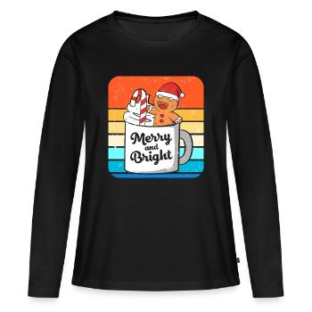 Bonhomme en pain d'épices de Noël en pain d'épices - T-shirt manches longues Premium bio Femme - noir - Devant - Julia (174cm)