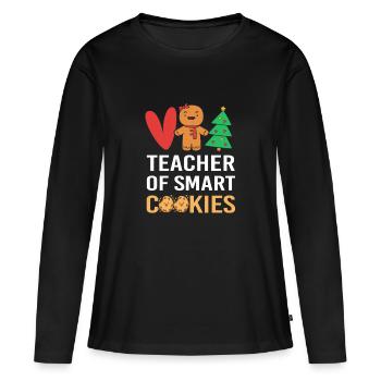 Bonhomme en pain d'épices de Noël en pain d'épices - T-shirt manches longues Premium bio Femme - noir - Devant - Julia (174cm)