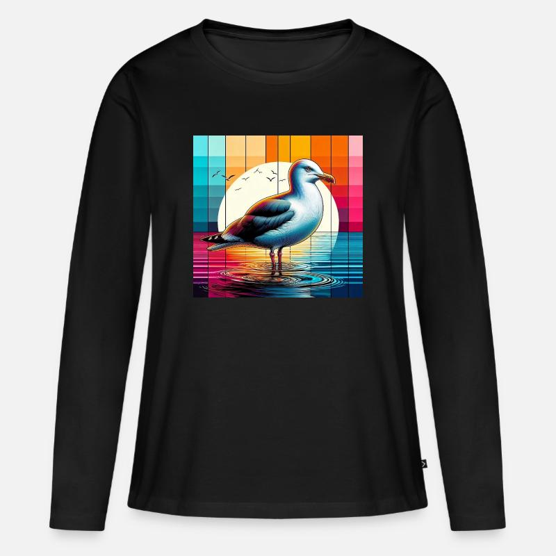 Möwe - Frauen Premium Bio Langarmshirt - Schwarz
