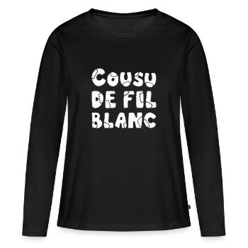 SEWN WITH WHITE THREAD! - Women's Premium Organic Long Sleeve Shirt - black - Front - Julia (174cm)