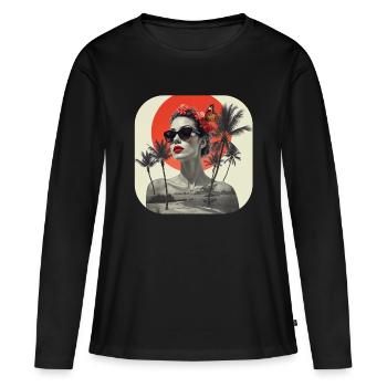 Collage de t-shirts rétro - T-shirt manches longues Premium bio Femme - noir - Devant - Julia (174cm)
