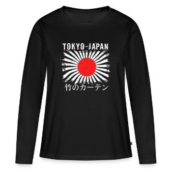Soleil levant Tokyo Rideau en bambou - T-shirt manches longues Premium bio Femme - noir - Devant - Julia (174cm)