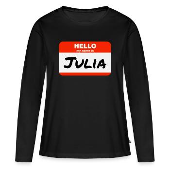 Bonjour, je m’appelle Julia Étiquette Étiquette Étiquette - T-shirt manches longues Premium bio Femme - noir - Devant - Julia (174cm)