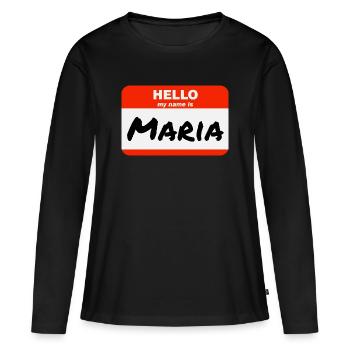 Bonjour, je m’appelle Maria Étiquette Étiquette Étiquette - T-shirt manches longues Premium bio Femme - noir - Devant - Julia (174cm)