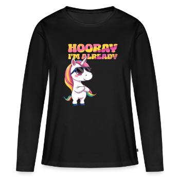 Licorne - Hourra je suis déjà - T-shirt manches longues Premium bio Femme - noir - Devant - Julia (174cm)