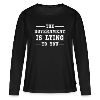 Le gouvernement vous ment - T-shirt manches longues Premium bio Femme - noir - Devant - Julia (174cm)