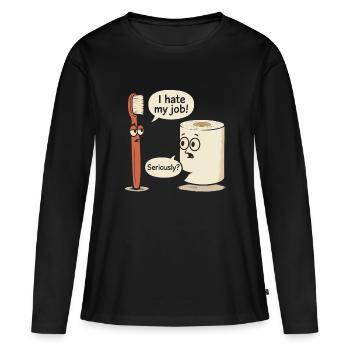 Brosse à dents drôle et papier toilette dessin animé - T-shirt manches longues Premium bio Femme - noir - Devant - Julia (174cm)