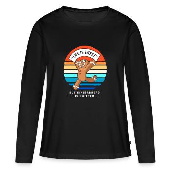 Bonhomme en pain d'épices de Noël en pain d'épices - T-shirt manches longues Premium bio Femme - noir - Devant - Julia (174cm)