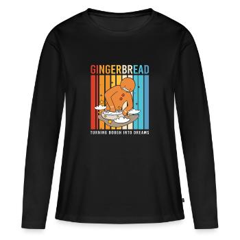 Bonhomme en pain d'épices de Noël en pain d'épices - T-shirt manches longues Premium bio Femme - noir - Devant - Julia (174cm)