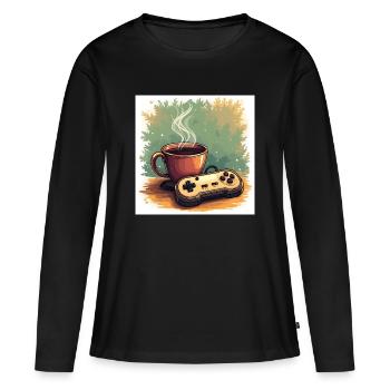 Caféine et campagnes - T-shirt manches longues Premium bio Femme - noir - Devant - Julia (174cm)