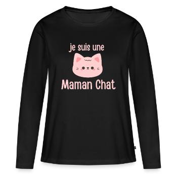 Je suis une Maman Chat - T-shirt manches longues Premium bio Femme - noir - Devant - Julia (174cm)