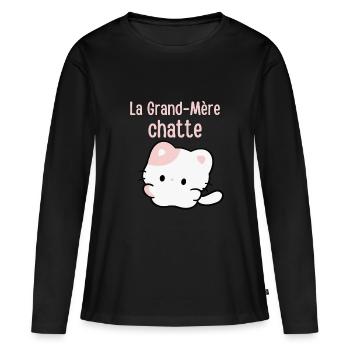 La Grand-Mère chatte kawaii pastel - T-shirt manches longues Premium bio Femme - noir - Devant - Julia (174cm)