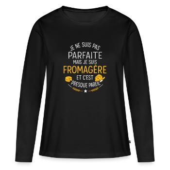 Ich bin nicht perfekt, aber ich bin ein Käser - Frauen Premium Bio Langarmshirt - Schwarz - Vorne - Julia (174cm)