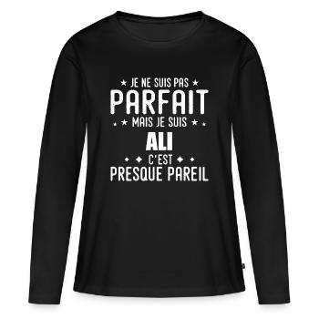 Ali : authentique, imparfait, top, perfection - T-shirt manches longues Premium bio Femme - noir - Devant - Julia (174cm)