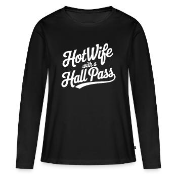 Typographie du laissez-passer Hot Wife Hall - T-shirt manches longues Premium bio Femme - noir - Devant - Julia (174cm)