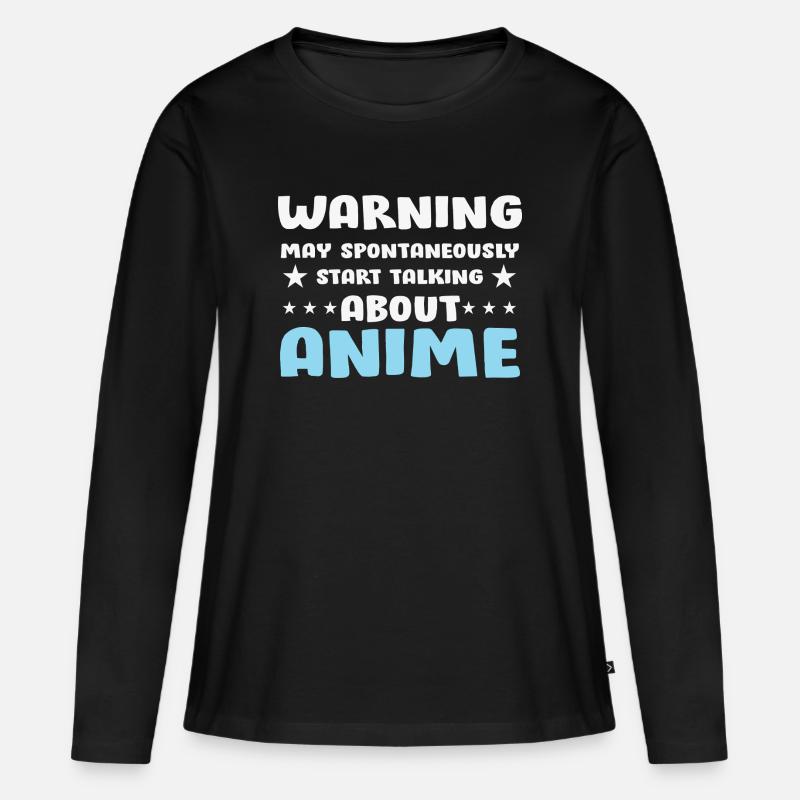 Anime Gesprächs-Warnung Spruch Shirt - Frauen Premium Bio Langarmshirt - Schwarz