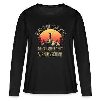 Wandern Sprüche Wanderer Wanderoutfits - Frauen Premium Bio Langarmshirt - Schwarz - Vorne - Julia (174cm)