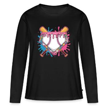Plaque de baseball avec glaçage rose et batte - T-shirt manches longues Premium bio Femme - noir - Devant - Julia (174cm)