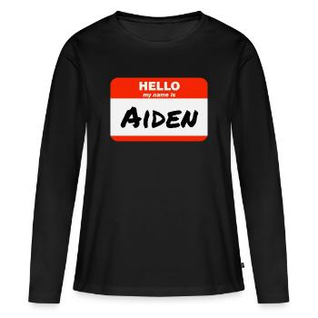 Bonjour, je m’appelle Aiden Étiquette Nom Tag - T-shirt manches longues Premium bio Femme - noir - Devant - Julia (174cm)