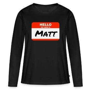 Bonjour, je m’appelle Matt Étiquette Étiquette - T-shirt manches longues Premium bio Femme - noir - Devant - Julia (174cm)
