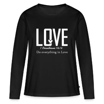 Alles in Liebe machen – Cross Design - Frauen Premium Bio Langarmshirt - Schwarz - Vorne - Julia (174cm)
