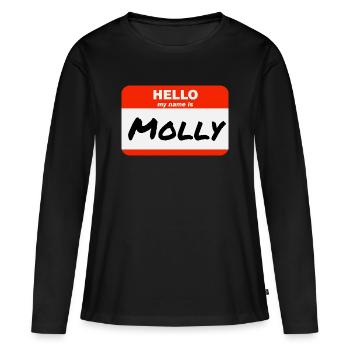 Bonjour, je m’appelle Molly Étiquette Étiquette Étiquette - T-shirt manches longues Premium bio Femme - noir - Devant - Julia (174cm)
