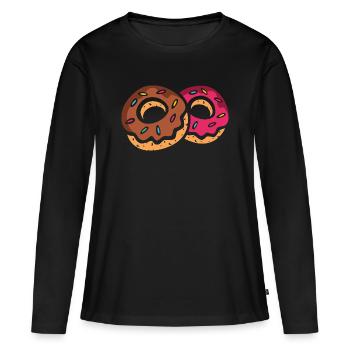 Deux beignets colorés avec glaçage - T-shirt manches longues Premium bio Femme - noir - Devant - Julia (174cm)