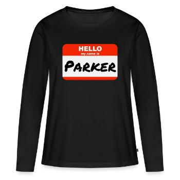 Hello My Name is Parker Étiquette Étiquette Étiquette - T-shirt manches longues Premium bio Femme - noir - Devant - Julia (174cm)