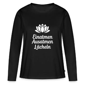 Dire : Inspirer, expirer, sourire - T-shirt manches longues Premium bio Femme - noir - Devant - Julia (174cm)