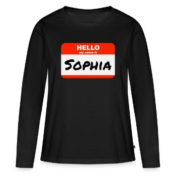 Bonjour, je m’appelle Sophia Étiquette Étiquette Étiquette - T-shirt manches longues Premium bio Femme - noir - Devant - Julia (174cm)