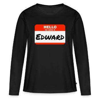 Bonjour, je m’appelle Edward Étiquette Étiquette Étiquette - T-shirt manches longues Premium bio Femme - noir - Devant - Julia (174cm)