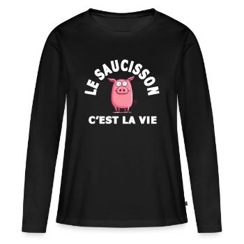 Wurst ist Lebenshumor - Frauen Premium Bio Langarmshirt - Schwarz - Vorne - Julia (174cm)