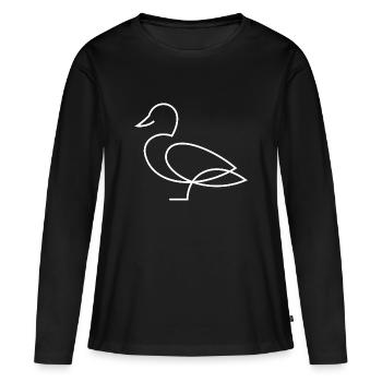 Ente Skizze – minimalistisches Tiermotiv - Frauen Premium Bio Langarmshirt - Schwarz - Vorne - Julia (174cm)