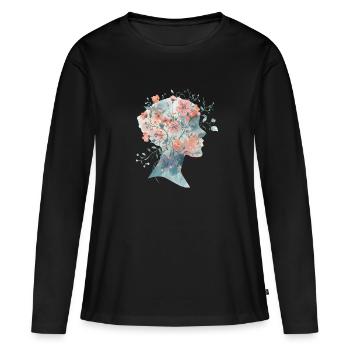 Elegante Frauen-Silhouette mit Blumen - Aquarell - Frauen Premium Bio Langarmshirt - Schwarz - Vorne - Julia (174cm)