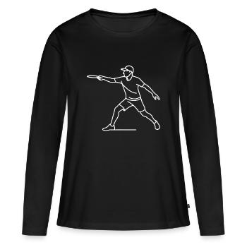 Croquis de joueur de disc golf – Motif minimaliste - T-shirt manches longues Premium bio Femme - noir - Devant - Julia (174cm)