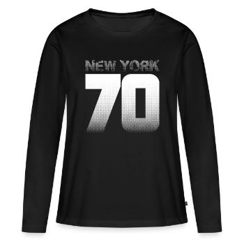 NYC 70 – Manhattan Vibes et pont de Brooklyn - T-shirt manches longues Premium bio Femme - noir - Devant - Julia (174cm)