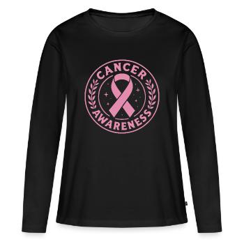 Ruban Rose Cancer Awareness - T-shirt manches longues Premium bio Femme - noir - Devant - Julia (174cm)