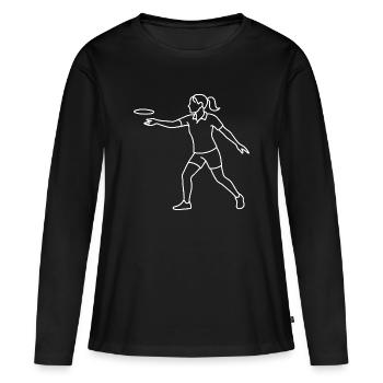 Croquis de joueur de disc golf – Motif minimaliste - T-shirt manches longues Premium bio Femme - noir - Devant - Julia (174cm)