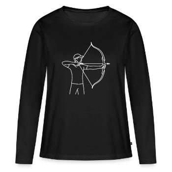 Croquis d’Archer – Motif sportif minimaliste - T-shirt manches longues Premium bio Femme - noir - Devant - Julia (174cm)