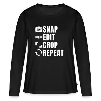 Snap Edit Crop Repeat éditeur et contenu vedio - T-shirt manches longues Premium bio Femme - noir - Devant - Julia (174cm)