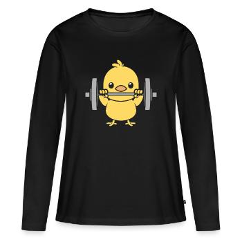 Poussin musclé avec barre d'haltères - Frauen Premium Bio Langarmshirt - Schwarz - Vorne - Julia (174cm)