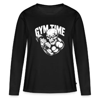 Skull Workout Bodybuilding Gym Time - Frauen Premium Bio Langarmshirt - Schwarz - Vorne - Julia (174cm)