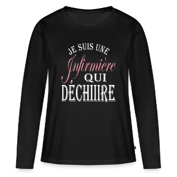 Cadeau original infirmière - Meilleure infirmière - T-shirt manches longues Premium bio Femme - noir - Devant - Julia (174cm)
