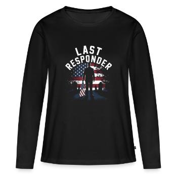 Drapeau hommage au dernier répondant - T-shirt manches longues Premium bio Femme - noir - Devant - Julia (174cm)