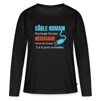 Câble Humain Recharge Sociale humour - T-shirt manches longues Premium bio Femme - noir - Devant - Julia (174cm)