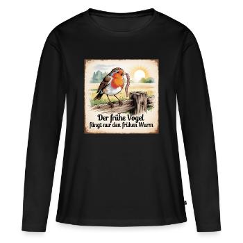 Le lève-tôt n’attrape que le ver précoce - T-shirt manches longues Premium bio Femme - noir - Devant - Julia (174cm)