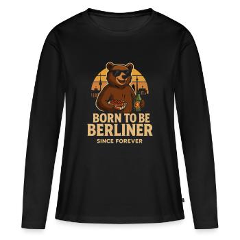 Born to be Berliner Bär mit Currywurst & Bier - Frauen Premium Bio Langarmshirt - Schwarz - Vorne - Julia (174cm)