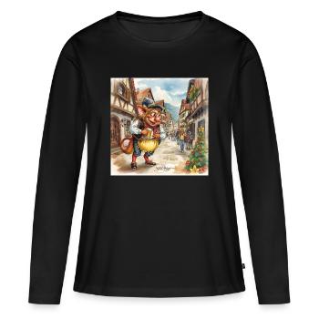 Gobelin au marché de Noël - T-shirt manches longues Premium bio Femme - noir - Devant - Julia (174cm)